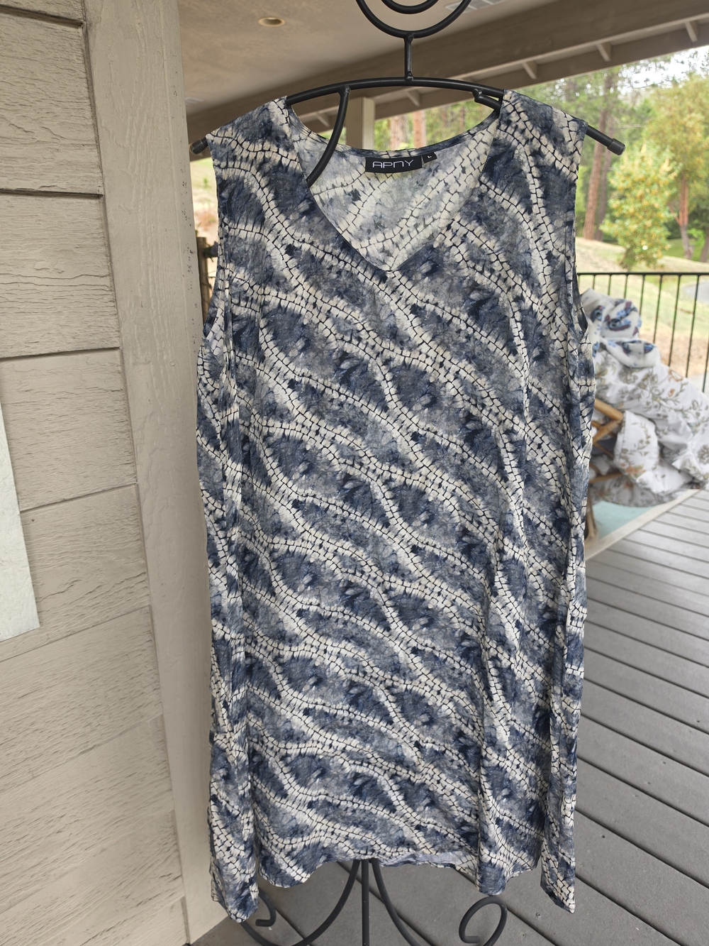 APNY Sleeveless V-Neck Blue Tie-Dye Tunic